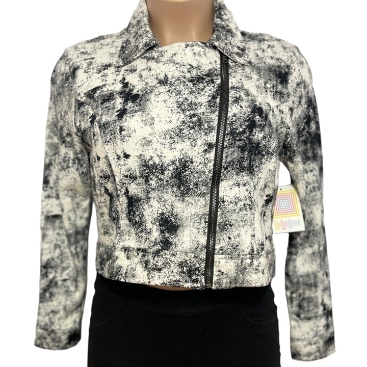 NEW LulaRoe Presley Moto Jacket Women Large Black White Office Siren Corpcore *