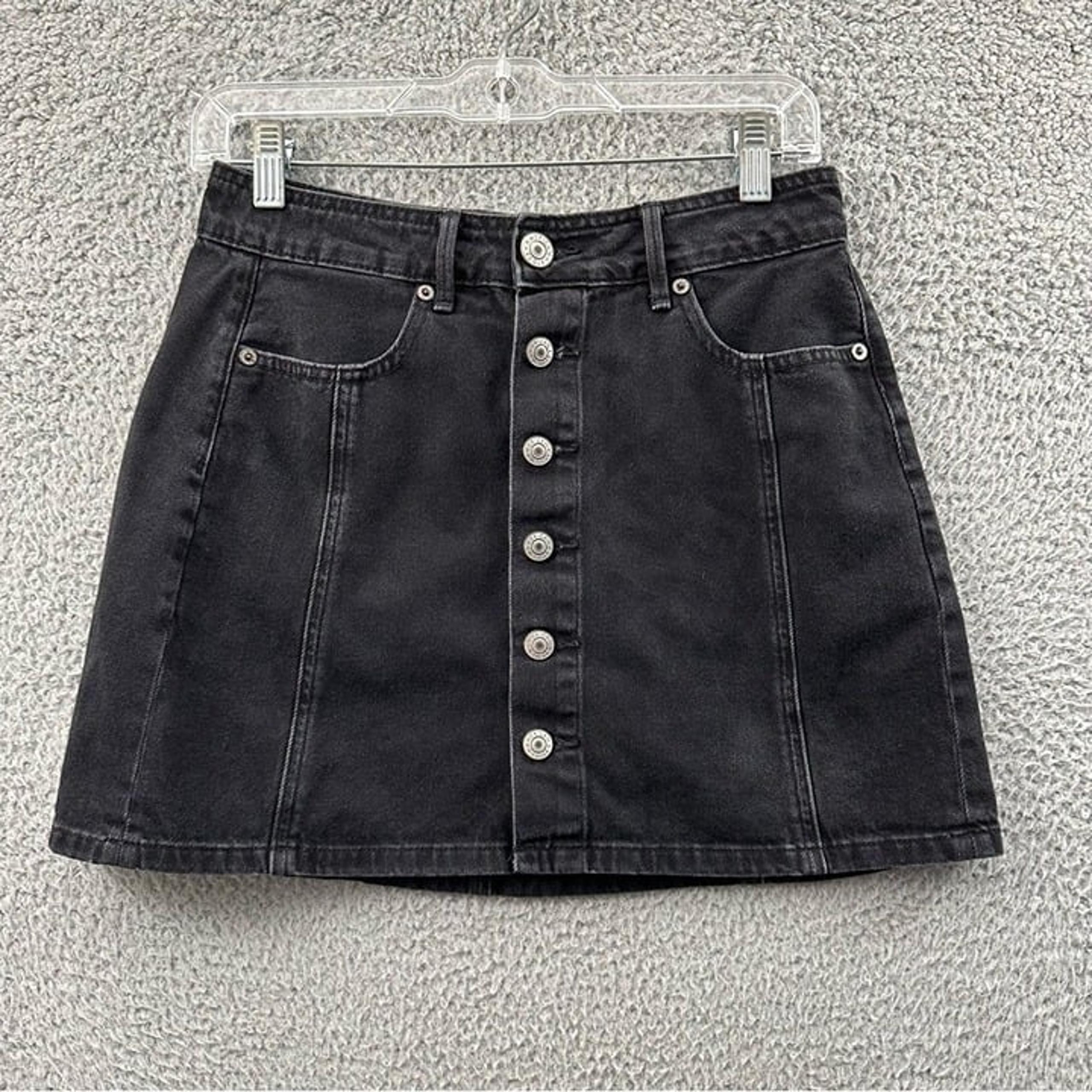 American Eagle Hi Rise A Line Mini Skirt Black Denim Casual Festival Women's 2