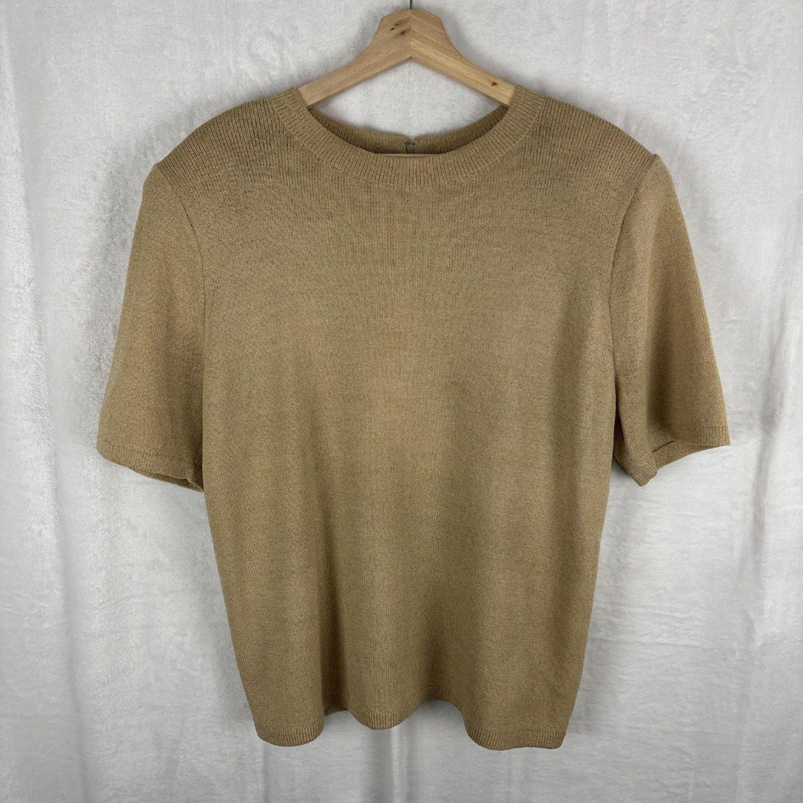 Kama By St. John Women’s 14 Santana Knit Beige Top Short Sleeve Sweater Wool