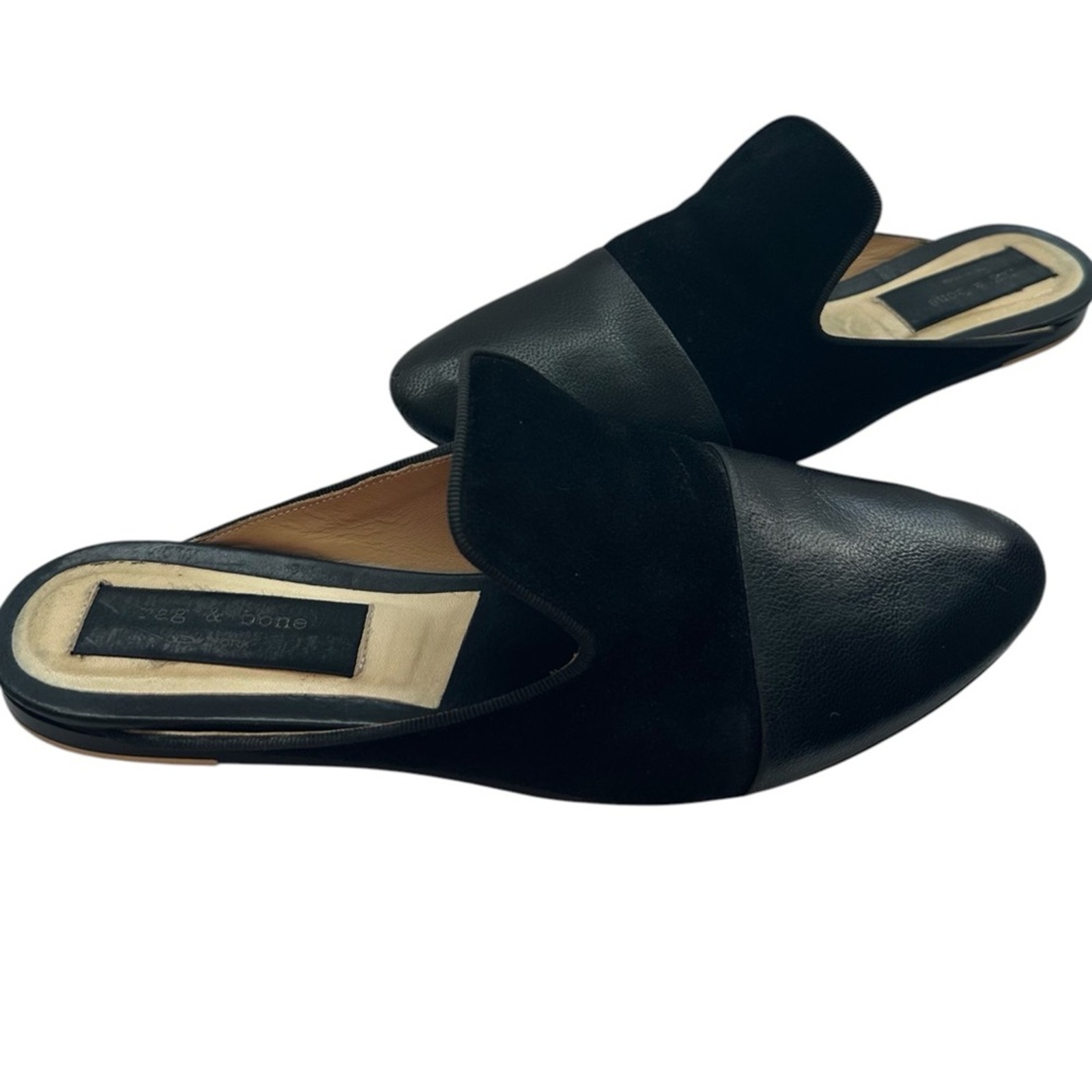 Rag & Bone Sabine Mule Slide Flat Shoes Black Leather & Suede size IT 38