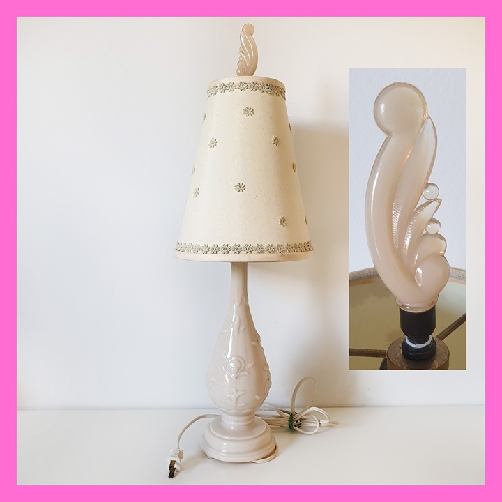 Vintage Aladdin Alacite Table Lamp Finial Embossed Rose Peach Opal Art Deco