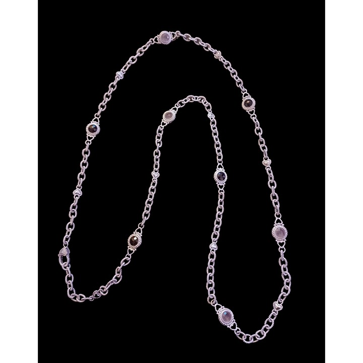 Judith Ripka 925 Sterling Silver Cz Smokey Rose Quarts Twisted Chain Heart 36.5