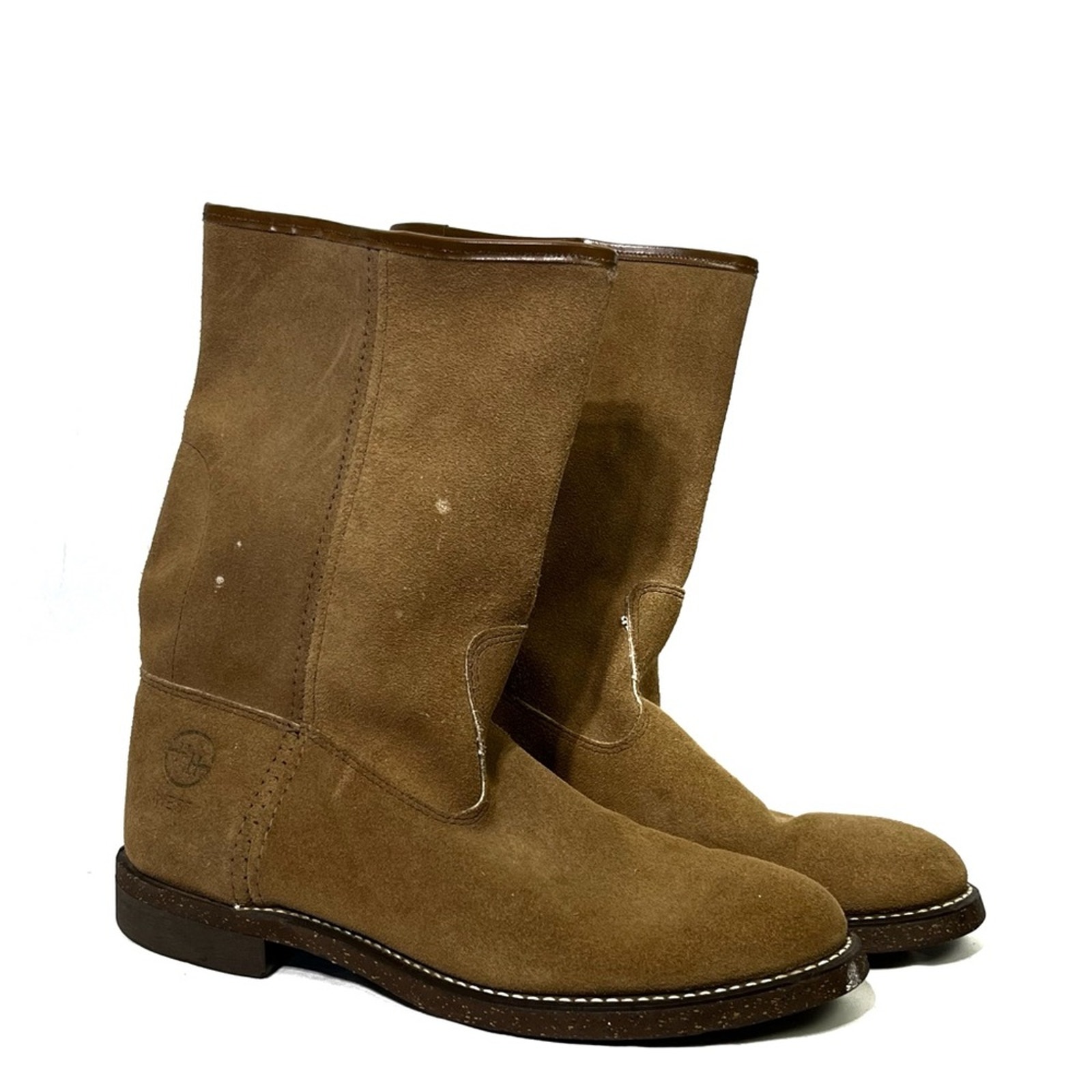 Vintage Double H West Sonora Tan Mid-Calf Suede Pull-On Boots Size 6D
