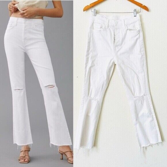 MOTHER SIZE 27 The Tripper Ankle Fray high rise cropped white jeans