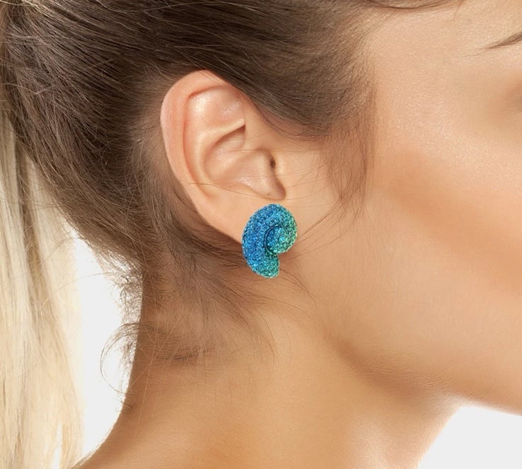 Betsey Johnson MERMAID JEWELS CONCH SHELL STUDS LIGHT BLUE