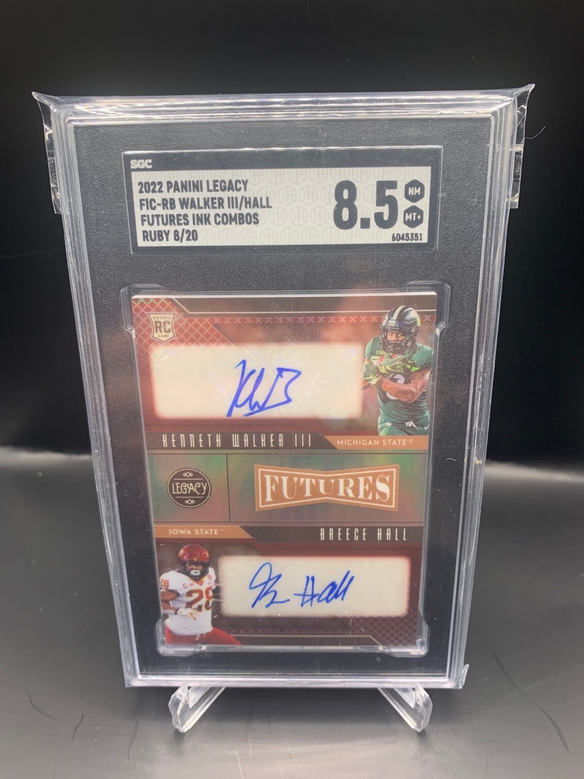Breece Hall / Kenneth Walker dual rookie autograph football card /20 SGC 8.5