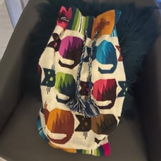 Peruvian Wool Backpack with colorful cats print in large