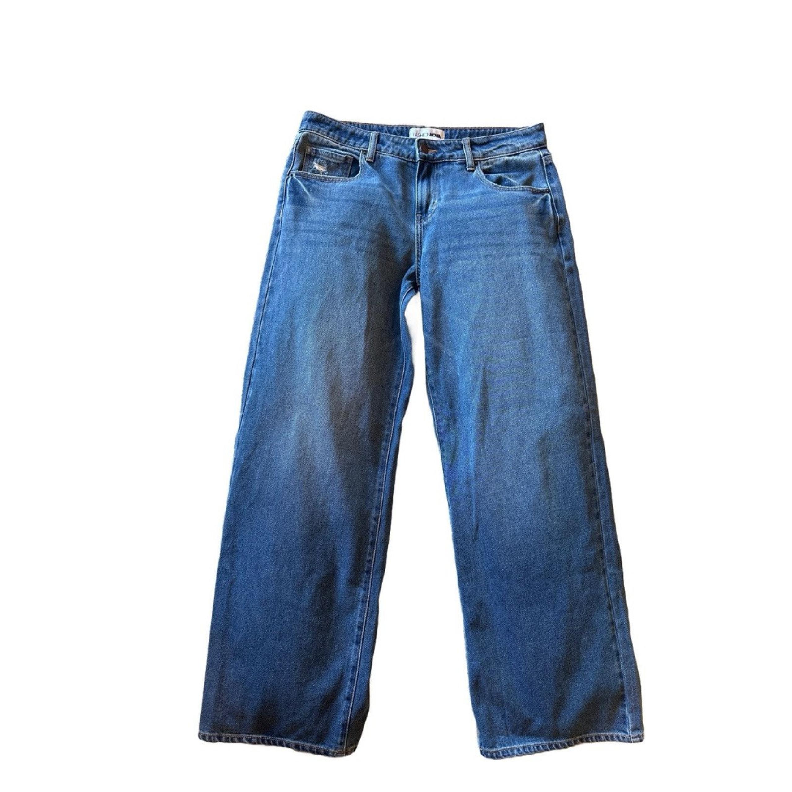Fashion Nova Women's 9 Wide Leg Baggy Jeans Blue Denim 100% Cotton