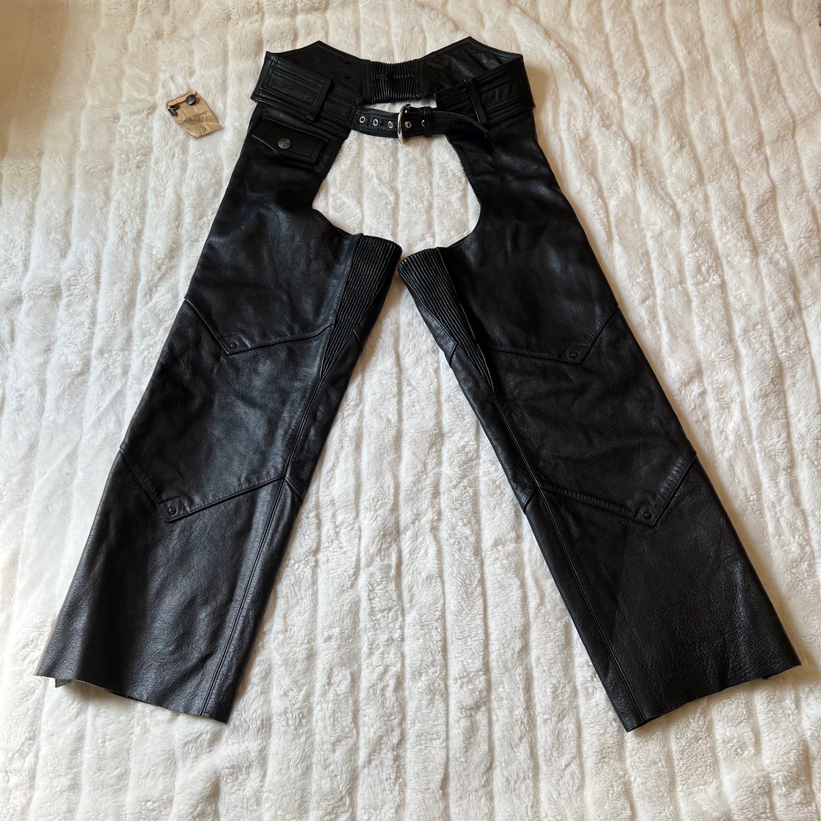 Leather Harley Davidson Motorcycle Chaps Black Size Small Made in USA