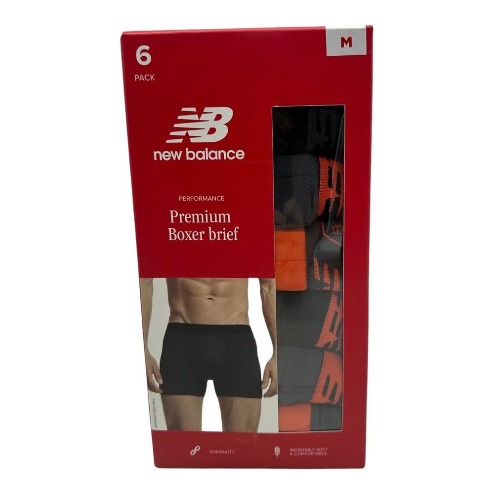 Men's New Balance 6 Pack Performance Premium Boxer Briefs Orange Black Gray Sz M