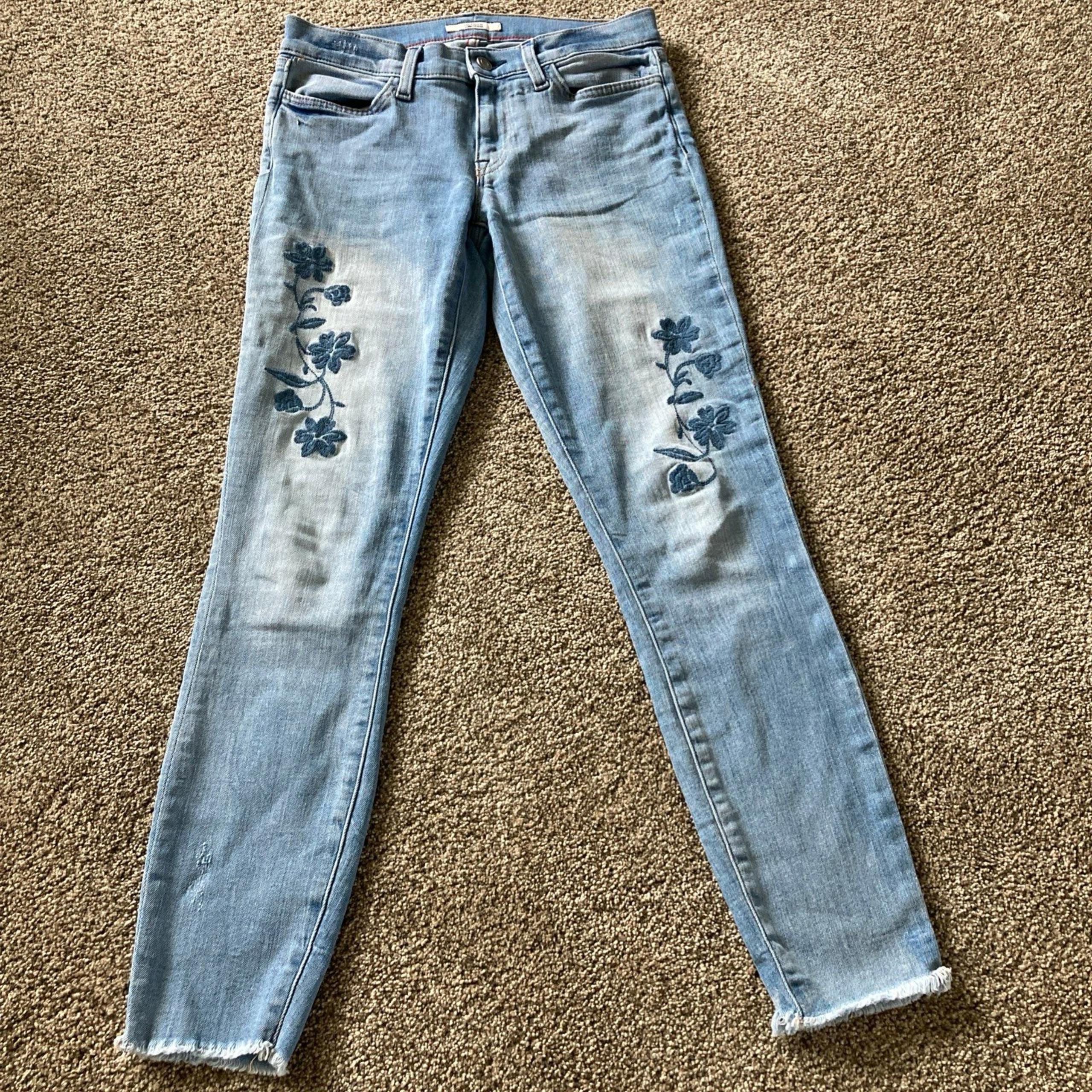 Tommy Hilfiger Womens Denim Floral Embroidery Size 2 Raw Hem Skinny VTG