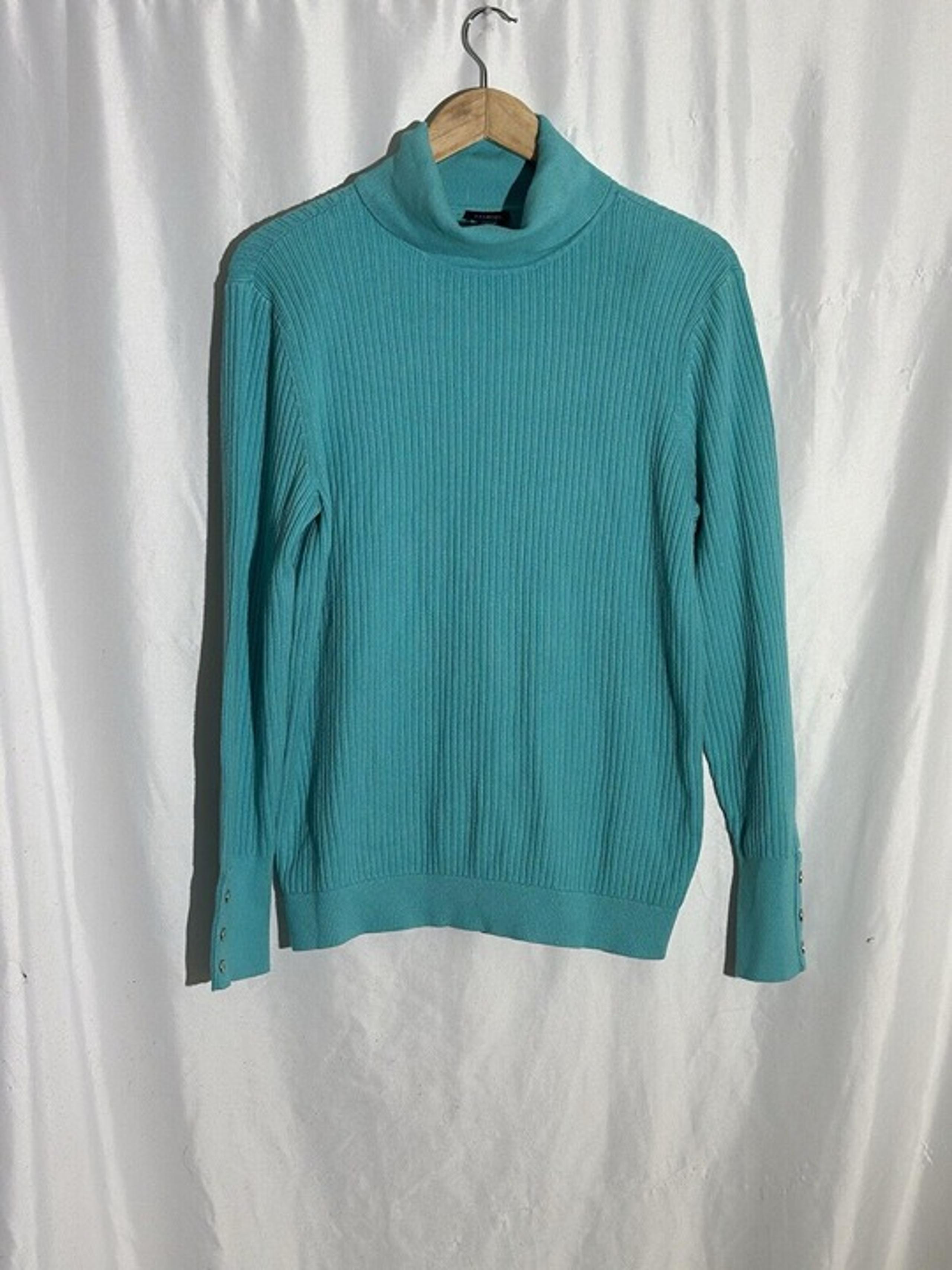 Talbot's Women's Long Sleeve Ribbed Knit Turtleneck Sweater Opal Blue Size L
