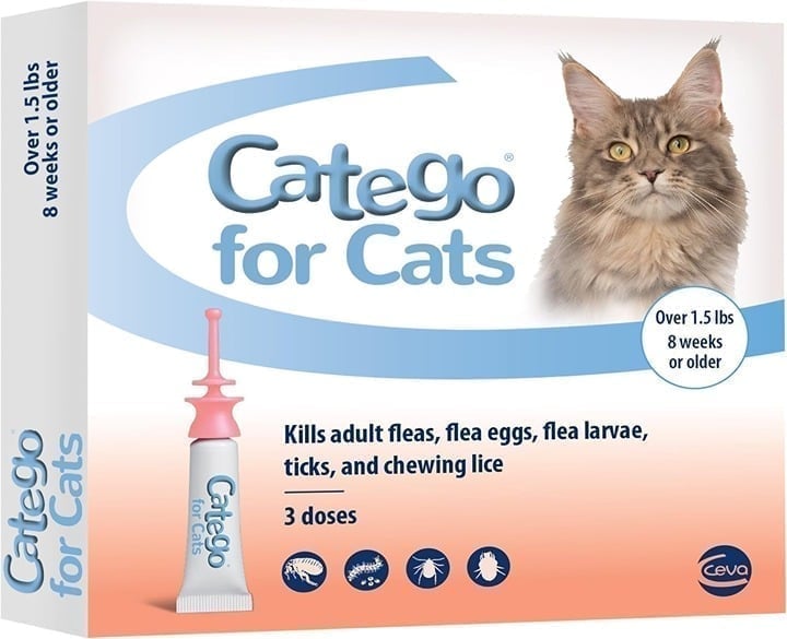 12 DOSES. .Catego Flea and Tick Control for Cats. Over 1.5 lbs, 8 Weeks or Older