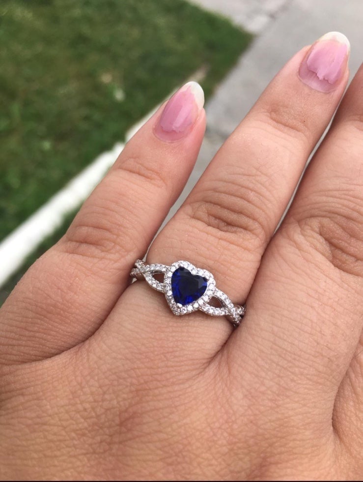 Blue Sapphire Heart Sterling Silver Statement Ring