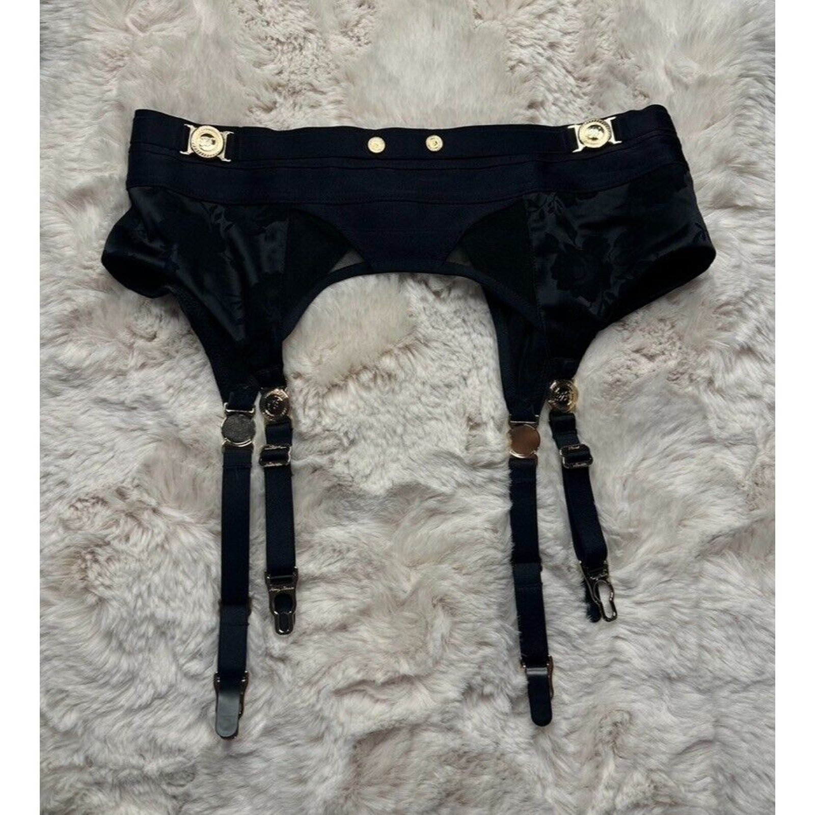 Honey Birdette MARTIKA Black Floral Garter Belt M