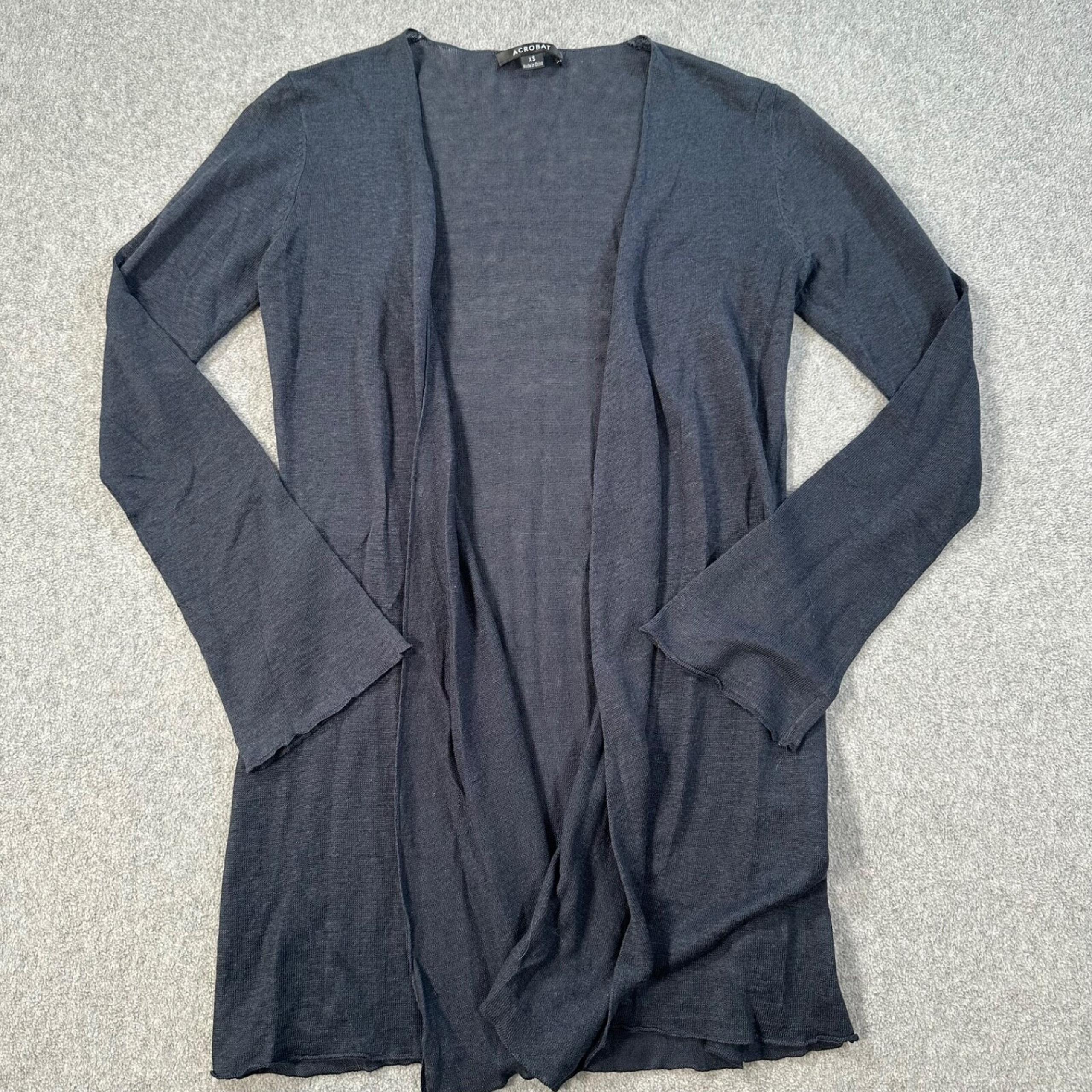 Acrobat Open Front Long Cardigan Size XS Blue Knit Linen Long Sleeve
