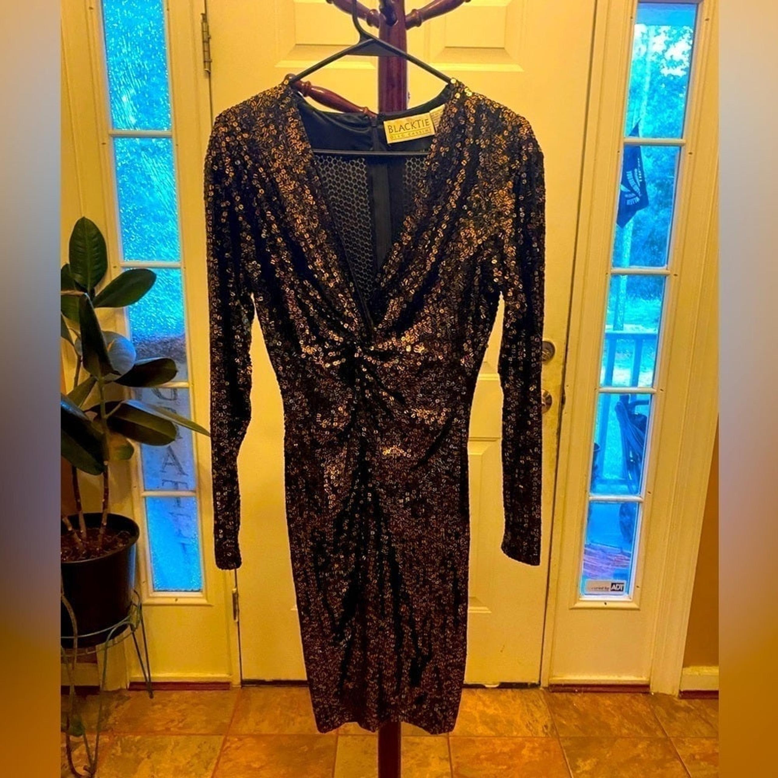 VINTAGE OLEG CASSINI BLACK TIE FULL SEQUIN DRESS.  SEE MEASUREMENTS