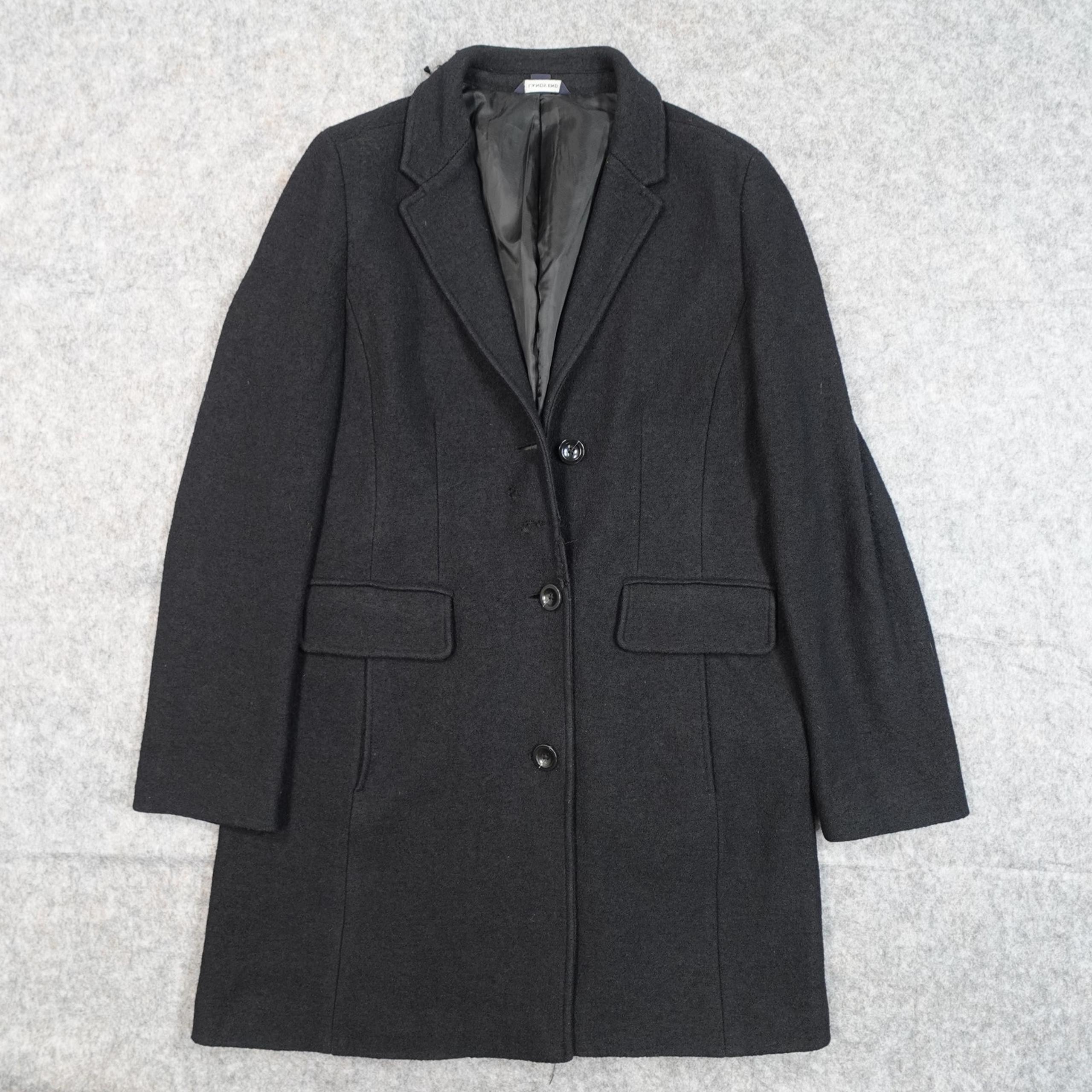 Vintage Lands End Coat Womens 16 Overcoat Long Wool Black 3 Button FLAWED READ