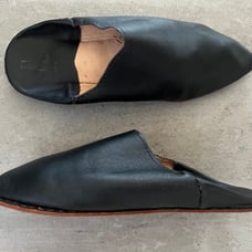 Moroccan Babouche Black Leather Slipper Shoes Flats Lounge House Slip-Ons sz 6