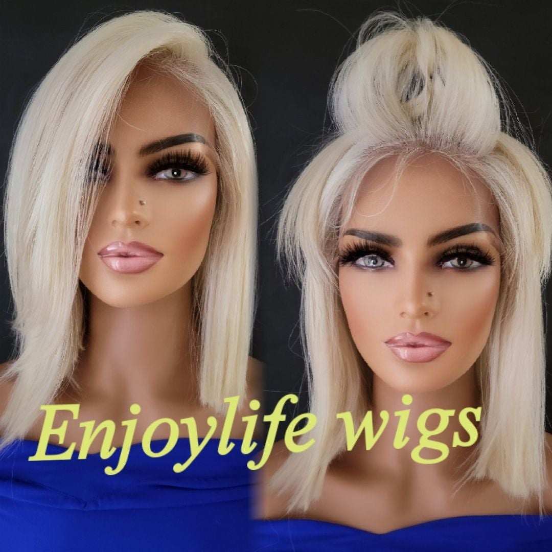 Platium blonde HD free part bob wig