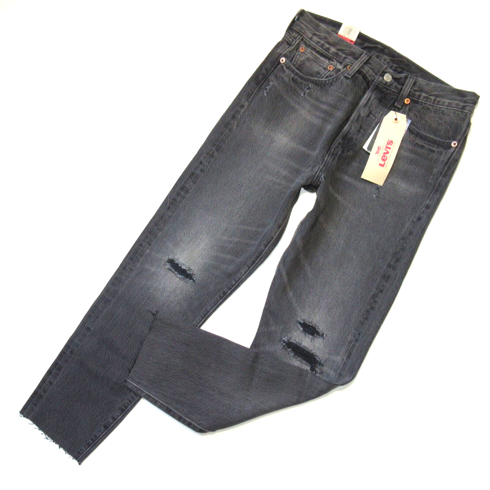 NWT Levi's Wedgie in Grey Tumble Destroyed Selvedge High Rise Raw Hem Jeans 27