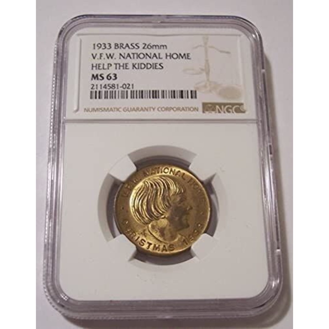 1933 V.F.W. National Home Help The Kiddies Brass Good Luck Token MS63 NGC