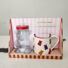 Sheffield Home Gummy Bear Glass Tumbler Sipper & Ceramic Mug Valentines Set 2pc