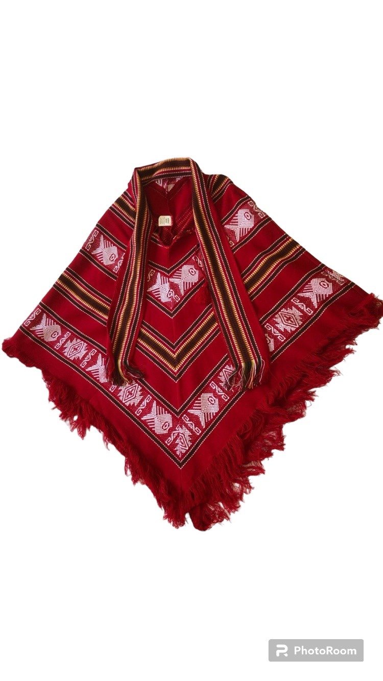 Tejidos Atahualpa Poncho Native Design Wool Blanket Cape Fringe