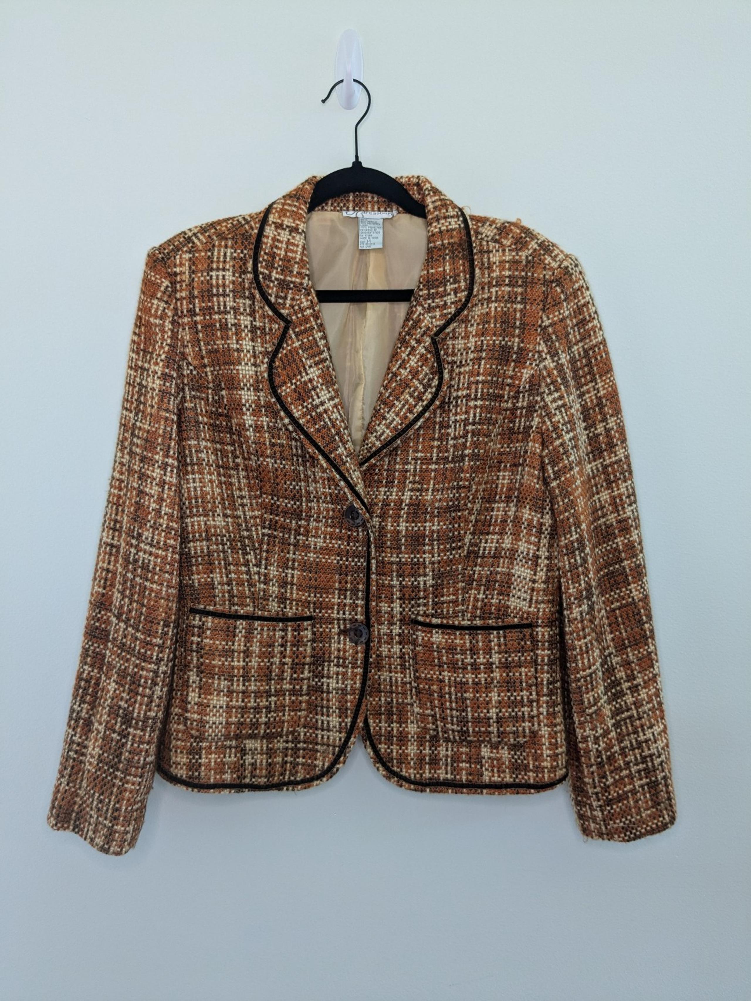 Dress Barn Tweed Blazer Retro Style Orange Red sz 14