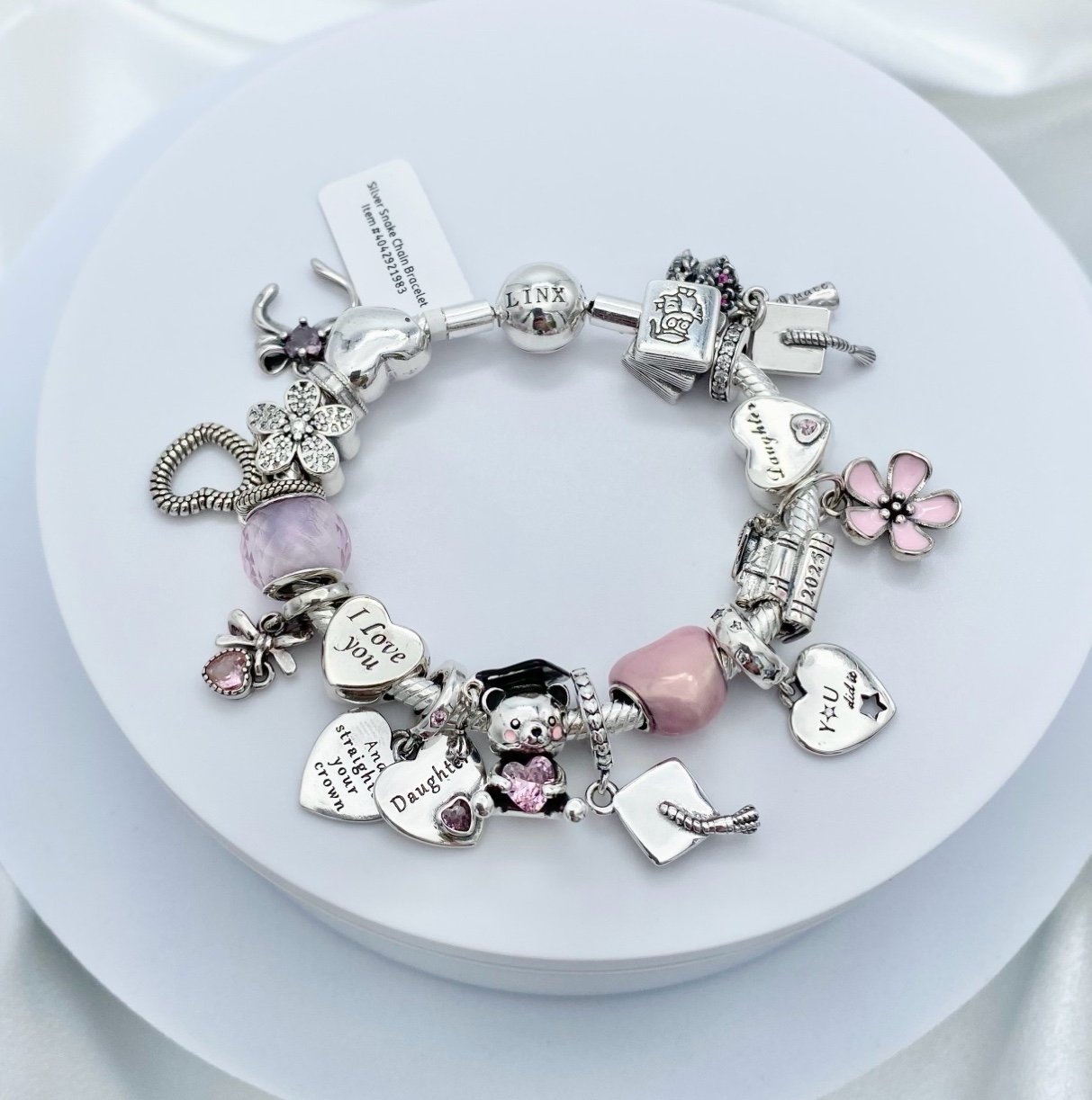 Linx Silver Bracelet with Daughter and Class of 2025 Graduation Themed Charms