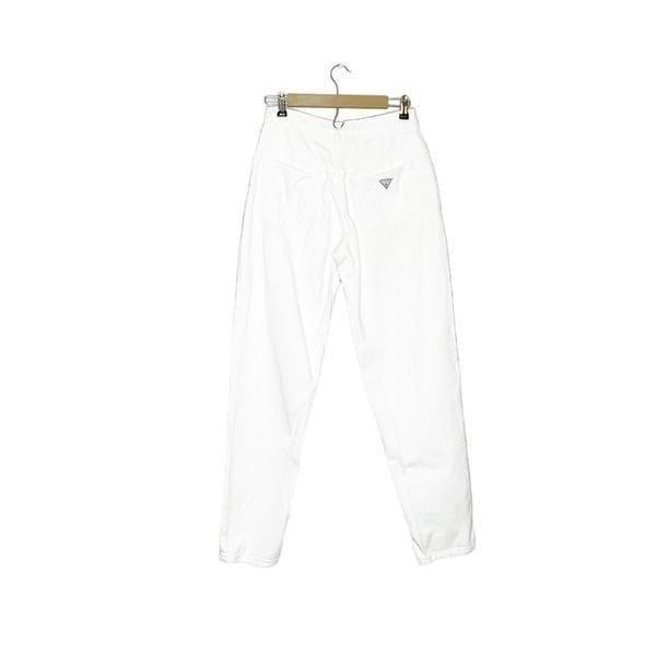 Vintage 90s 28x32 Guess Jeans White Pascal Loose Fit Tapered Leg Logo Pockets