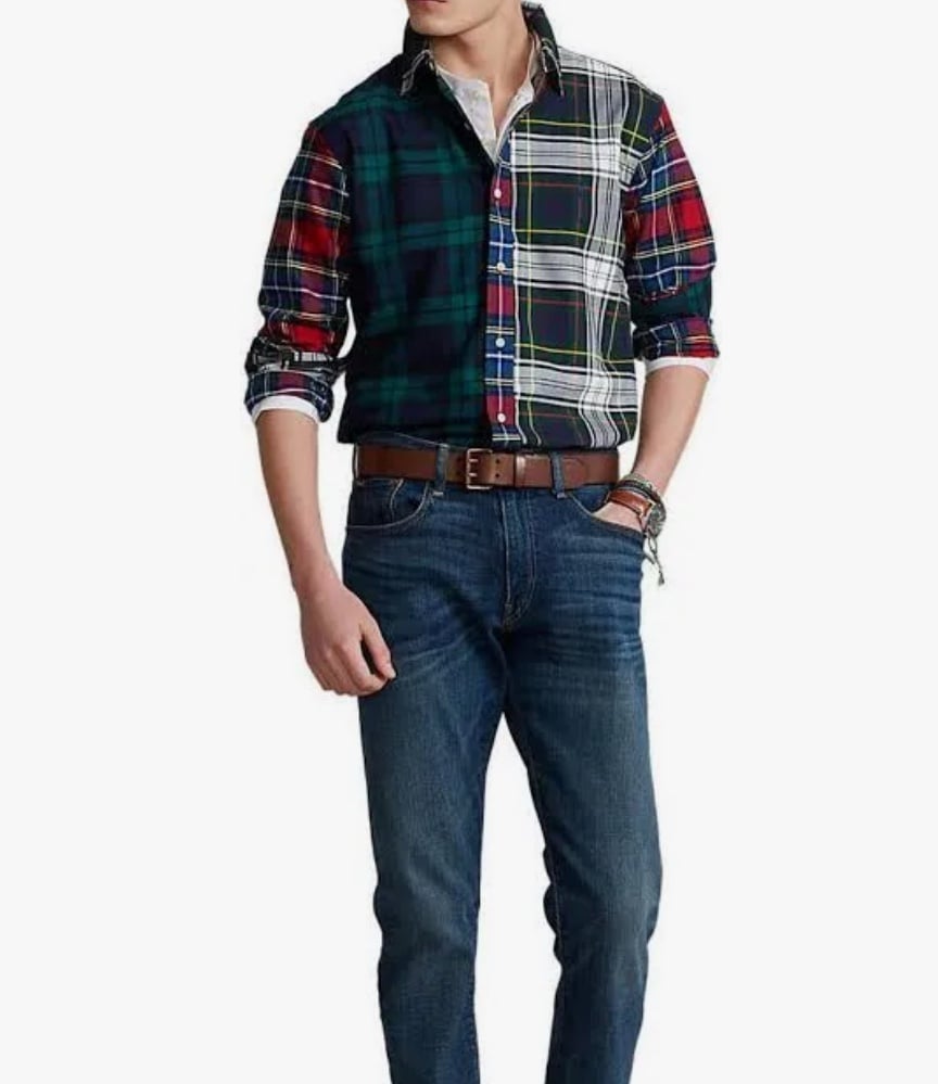 NWT Polo Ralph Lauren Men's Slim Fit Oxford Tartan Plaid Green Red Blue Sz XXL