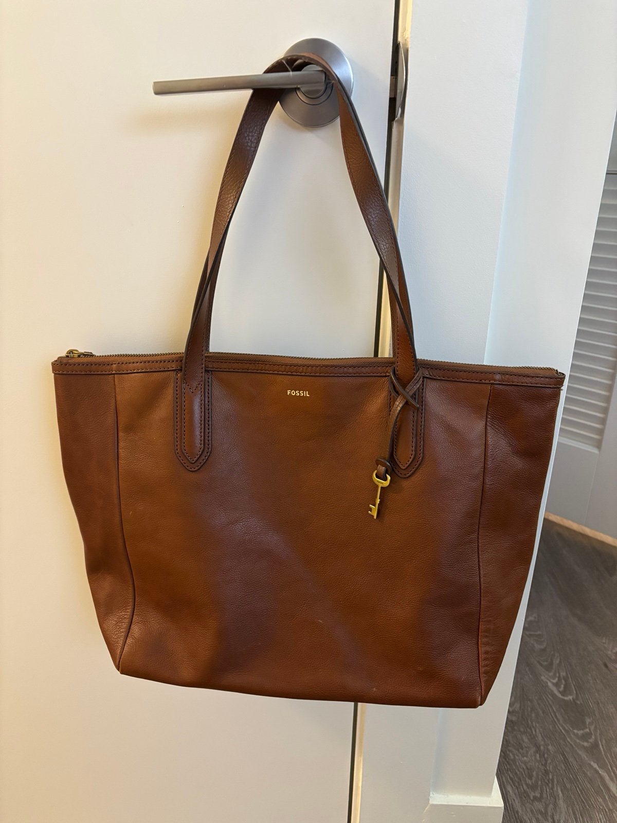Fossil leather tote