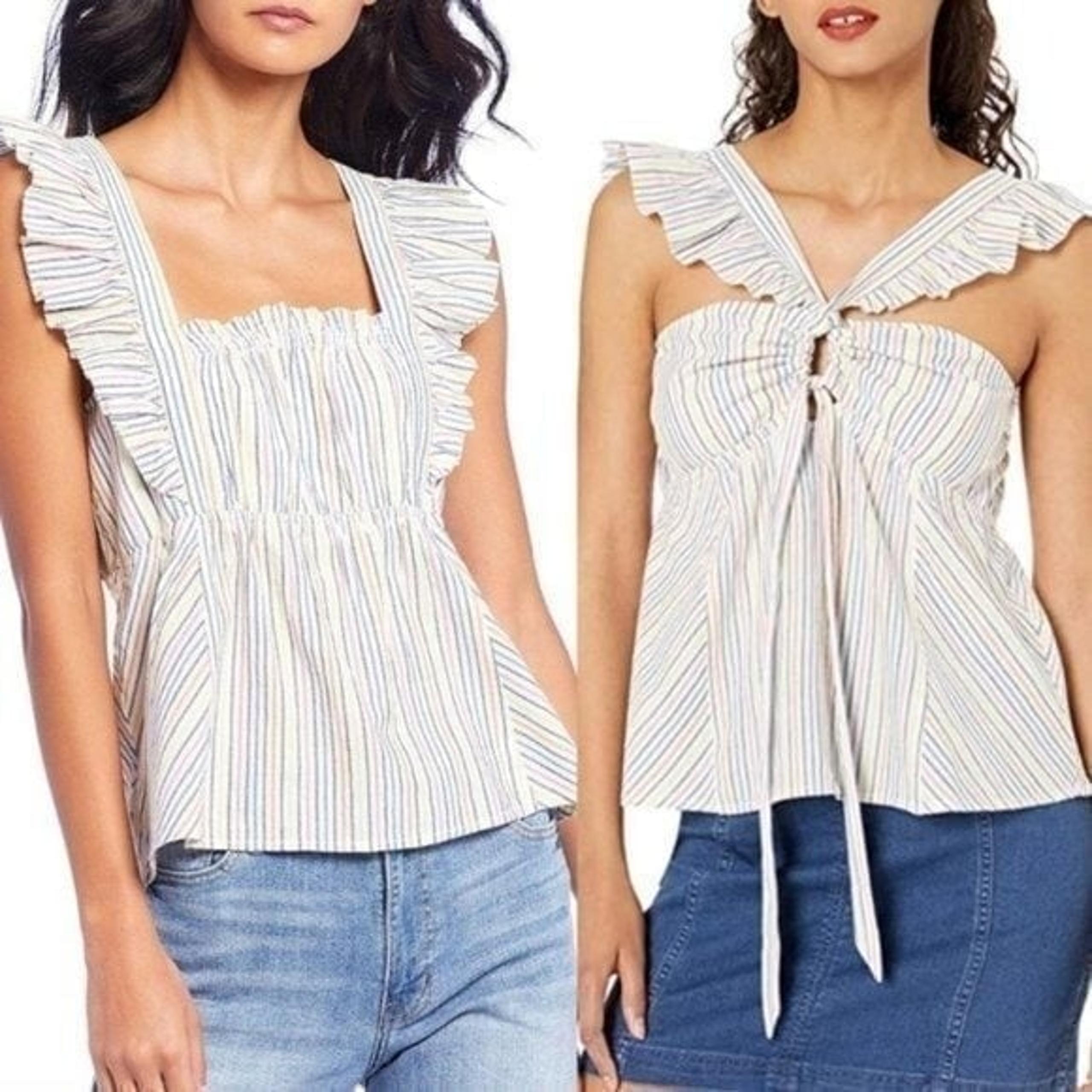 NEW NWT ELLA MOSS ANTHROPOLOGIE Square Neck Blouse Stripe Boho White Green Pink