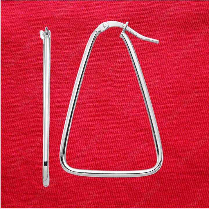 14k 1.5mm White Gold Polished Triangle Dangle Hoop Earrings