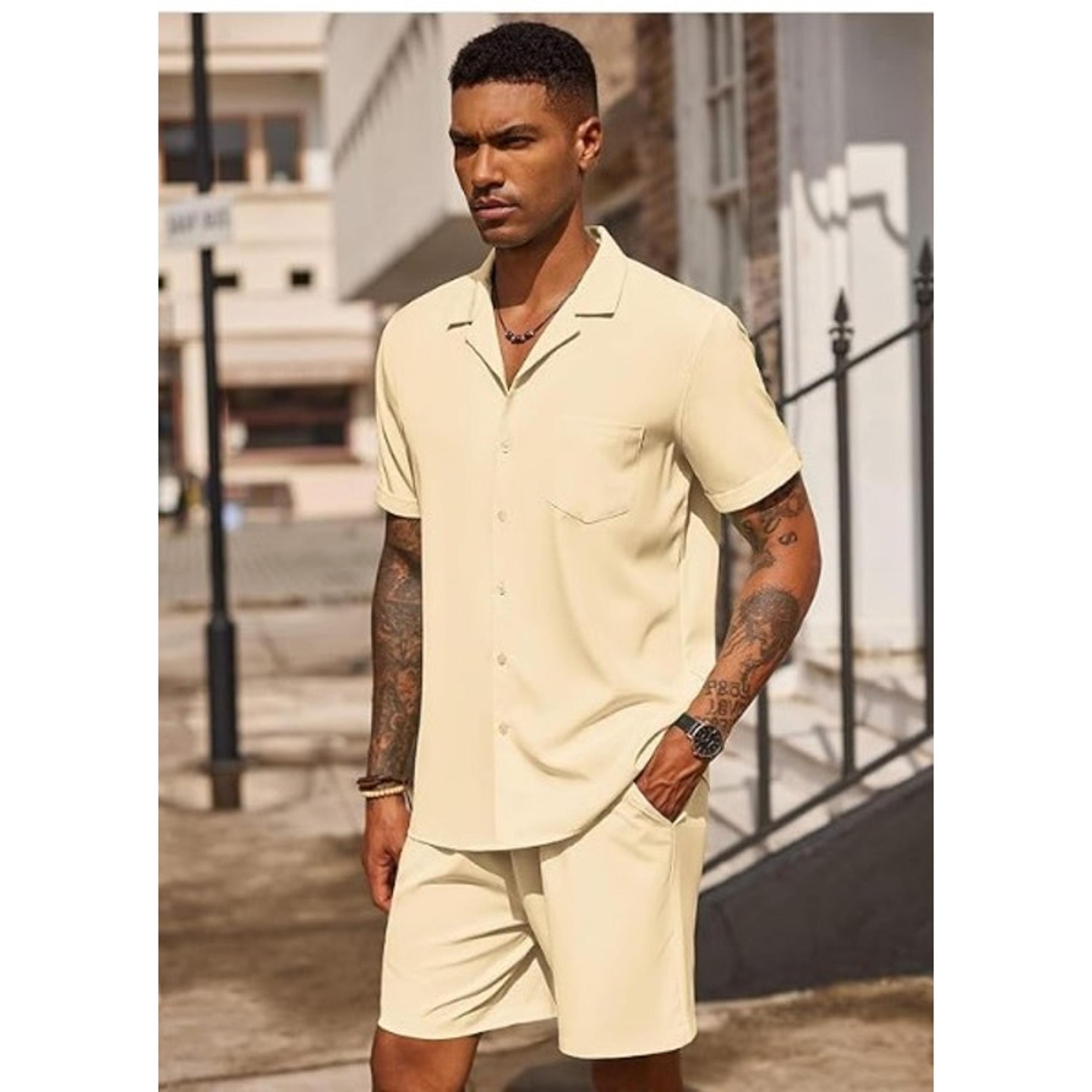 New COOFANDY Men's 2 Pieces Shirt Set Short Sleeve Button Down SZ XL NWT