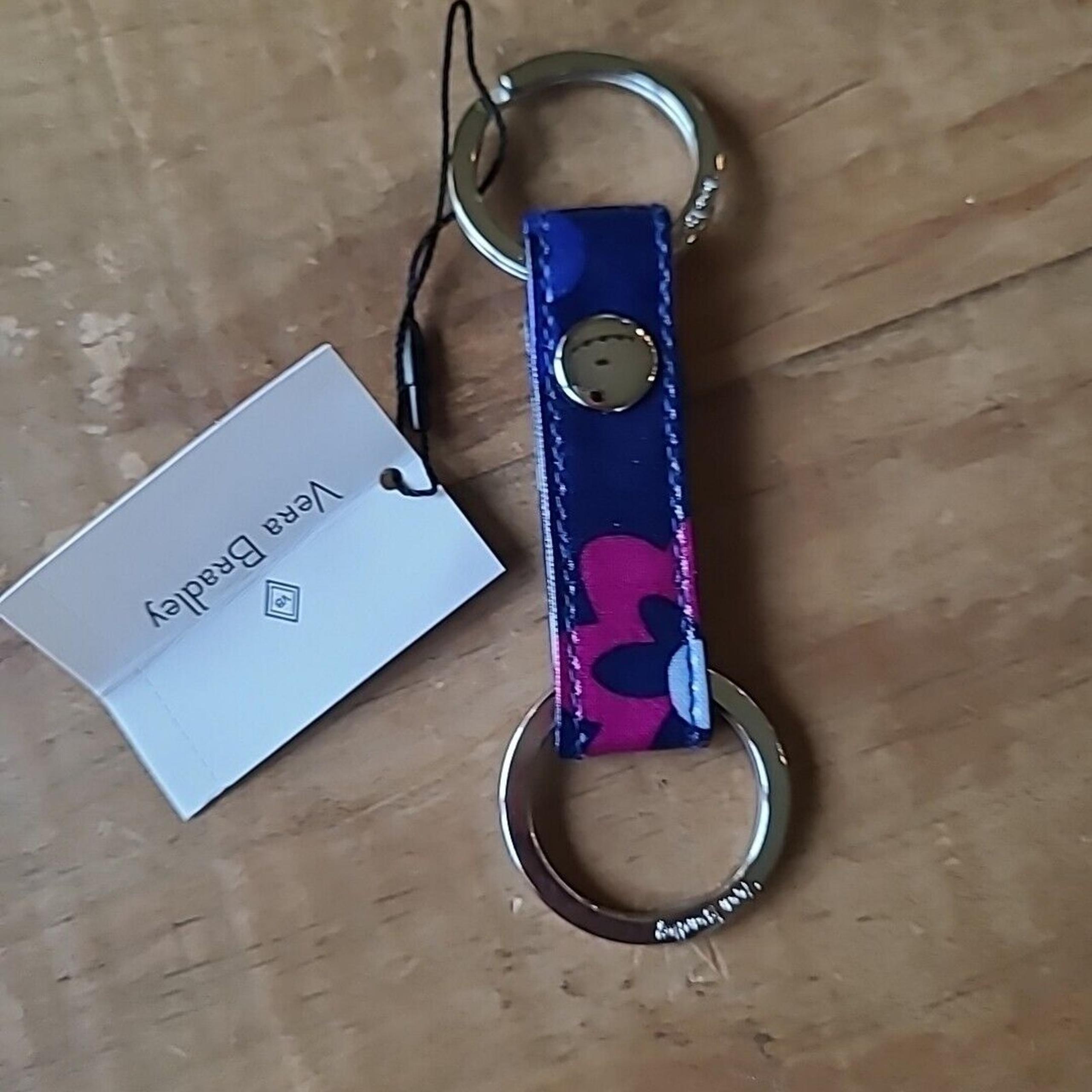 Vera Bradley Twice As Nice Snap Keychain NIP ELLIE FLOWERS Navy Blue Purple