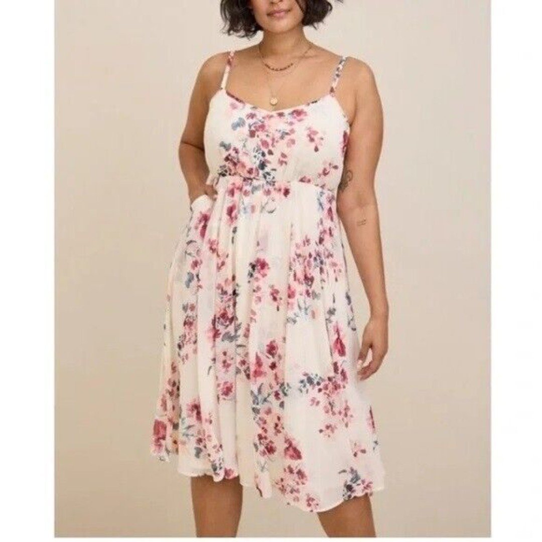 Torrid Midi Chiffon Pleated Dress New Adjustable Spaghetti Strap Pockets 4X