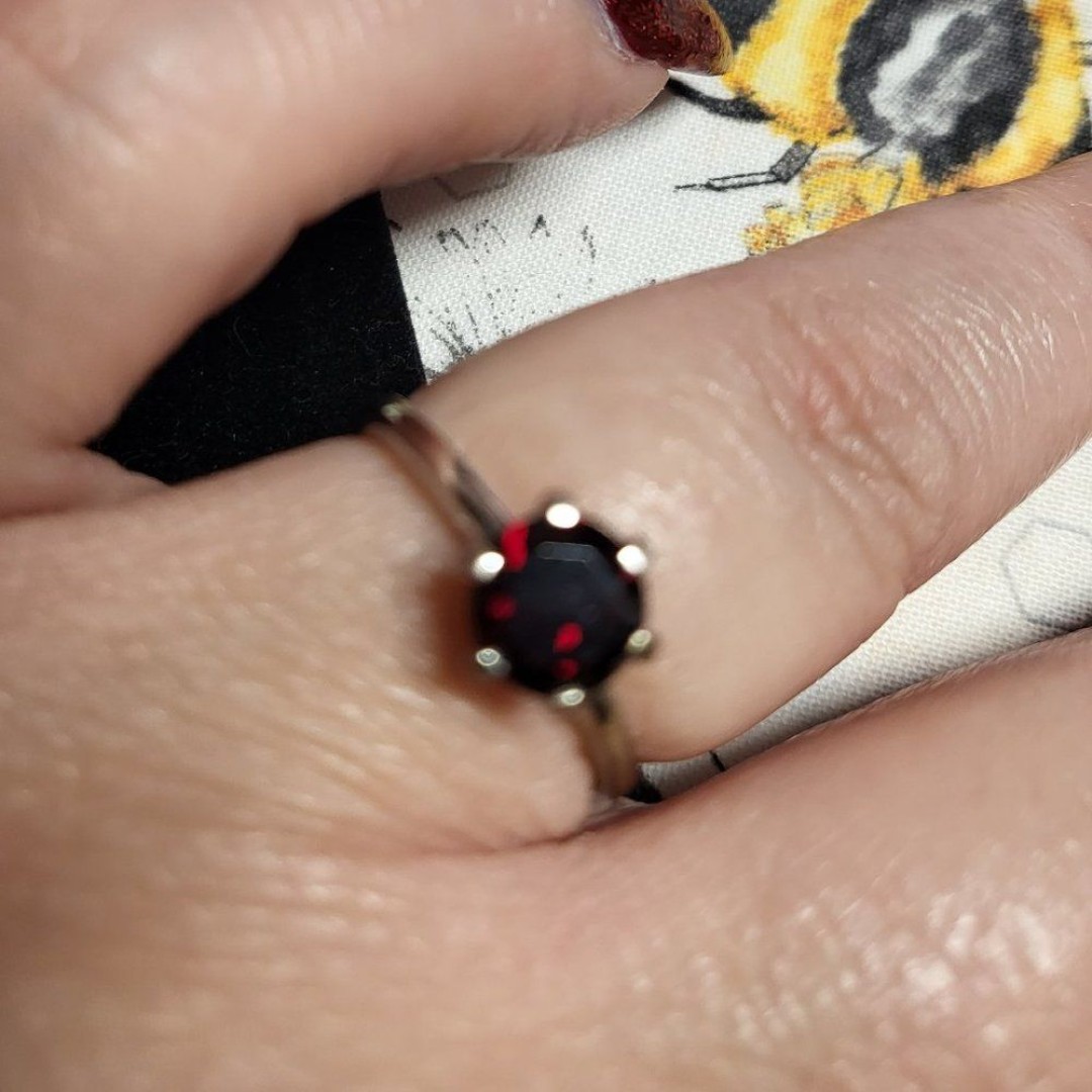 Garnet Solitaire Sterling Silver Ring