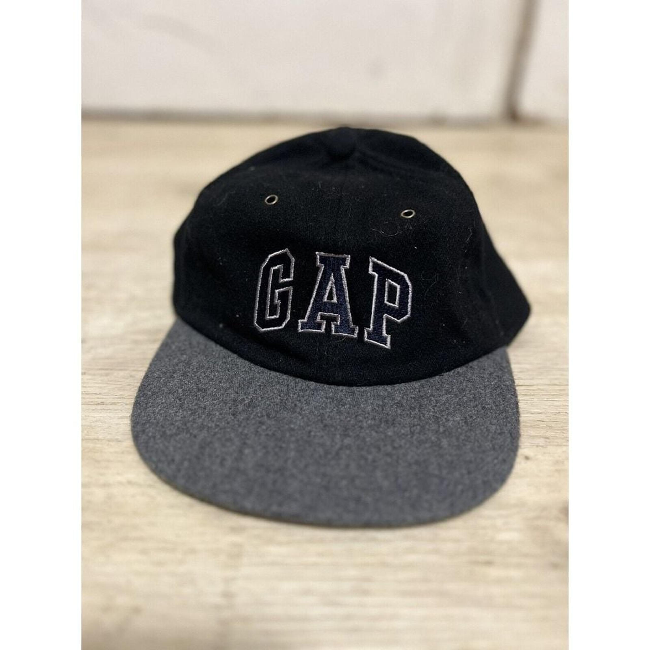 GAP Adjustable Black Spell Out Vtg Hat Wool NOS NWT 90s Y2K Rare