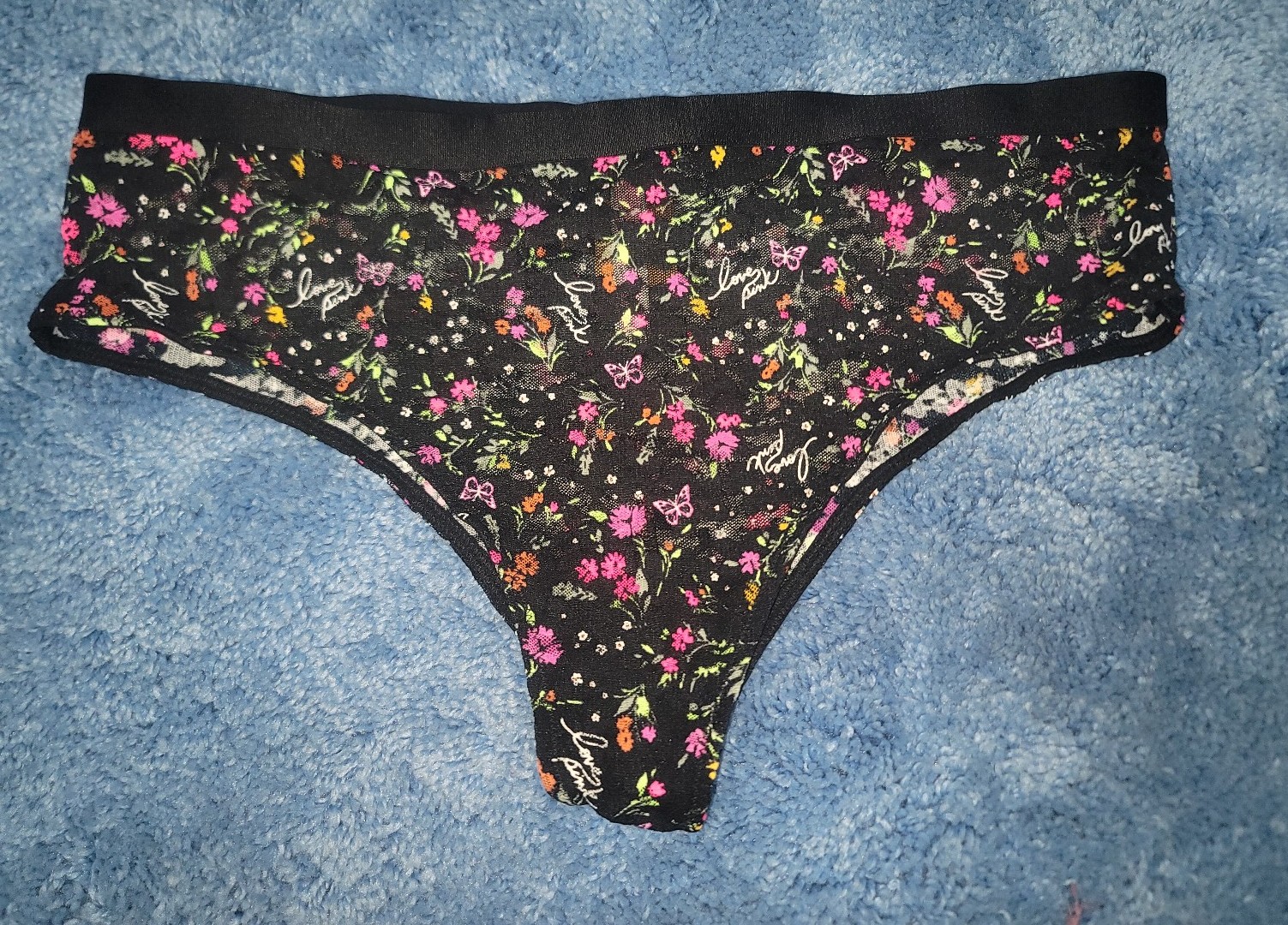 Pink By Victoria's Secret Floral Lace Love Pink Logo Cheekster Panty Size XLARGE