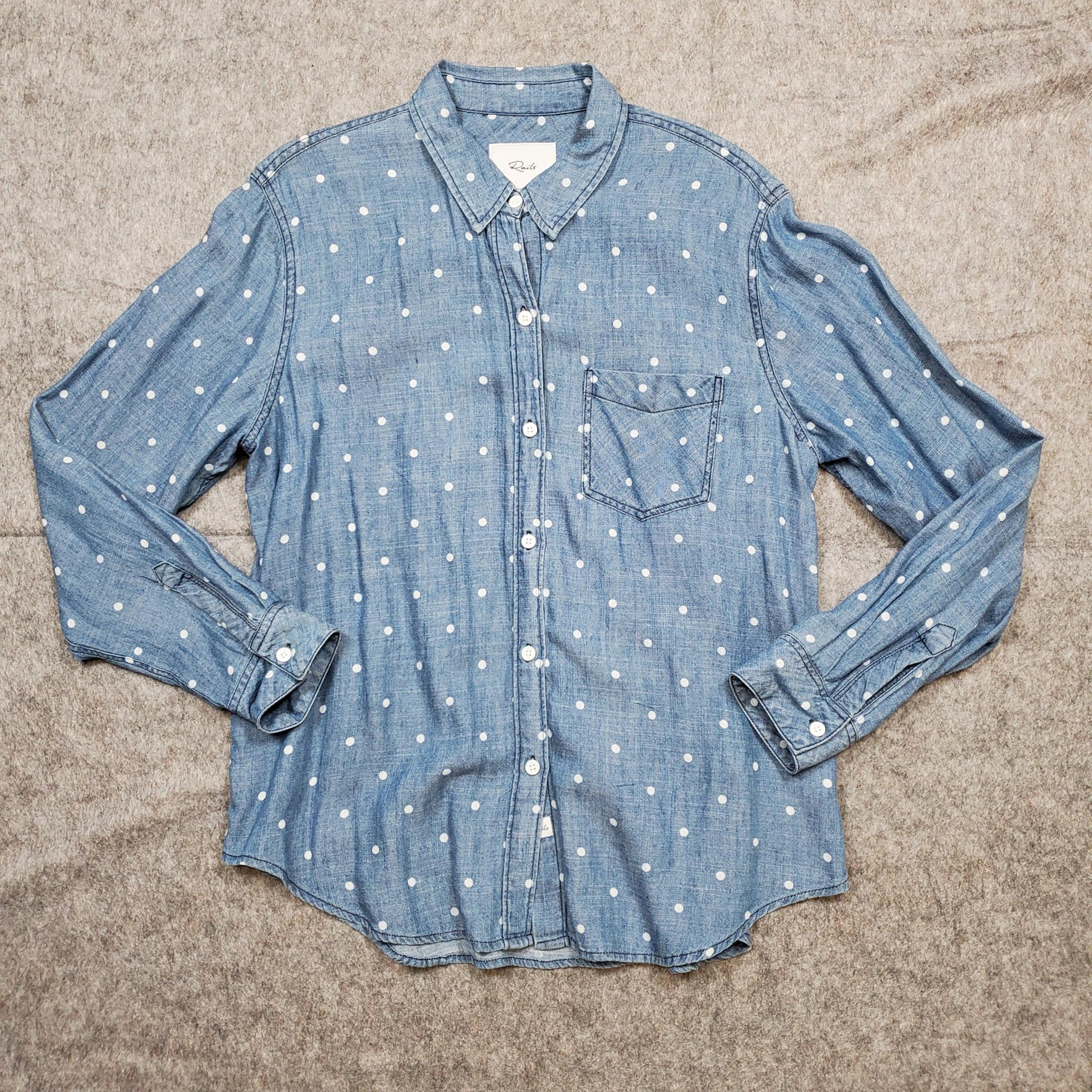 Rails Top Womens Medium Ingrid Dark Indigo Polka Dots Chambray Button Front