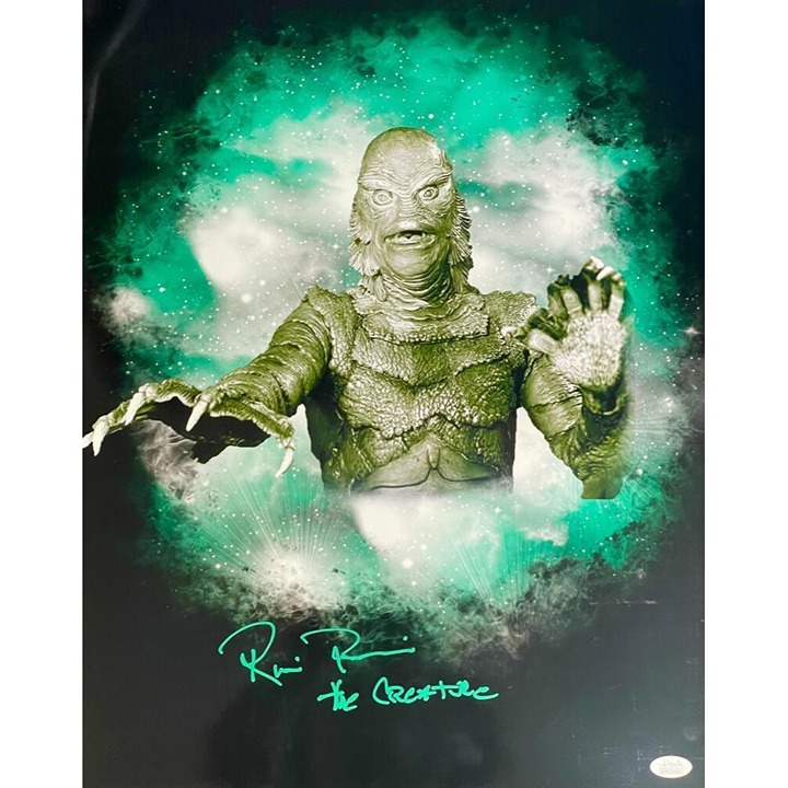 RICOU BROWNING SIGNED METALLIC 16X20 PHOTO CREATURE FROM THE BLACK LAGOON JSA 14