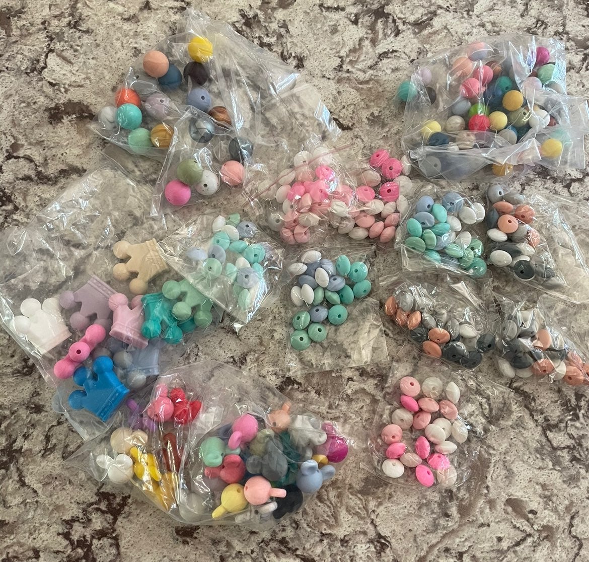 Bundled lot of teething silicone beads