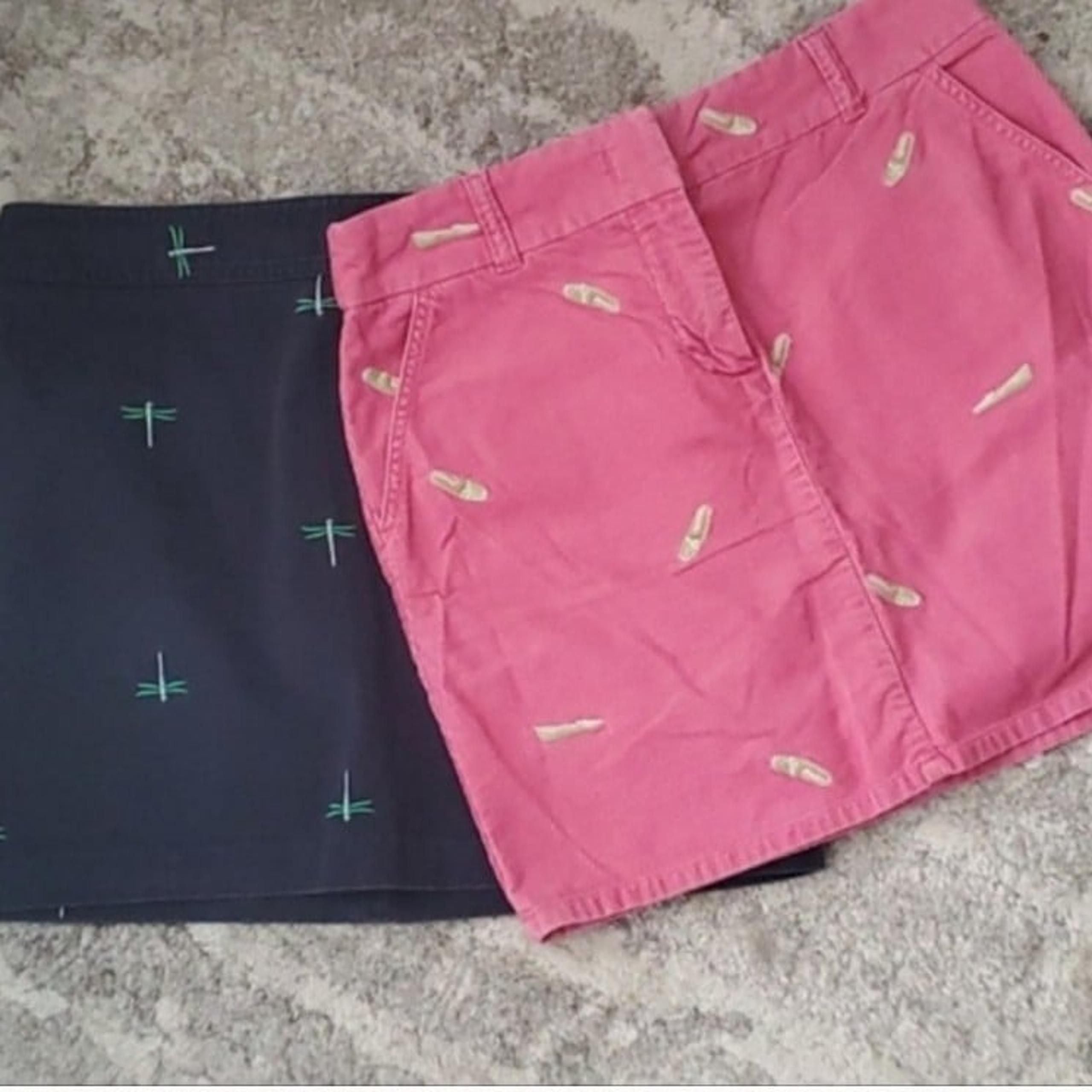 Set of Two J Crew Mini Skirts Pink Corduroy w/Embroidery & Navy Blue Embroidered