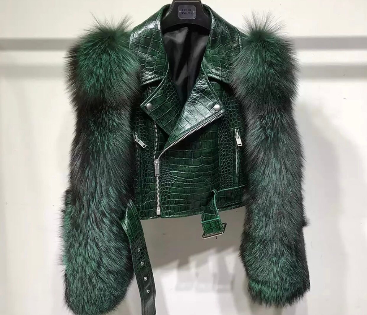 Real fox fur leather jacket