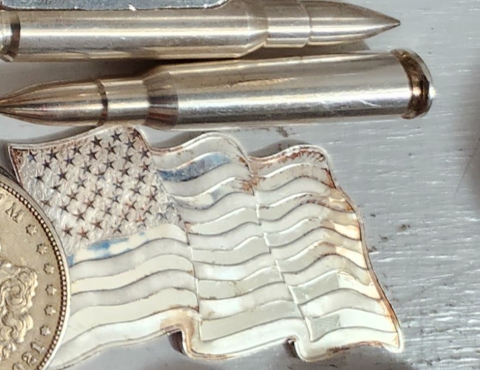 RESERVED .999 Fine Silver 308 Caliber Bullet x2. Old Glory American Flag SMI 1oz