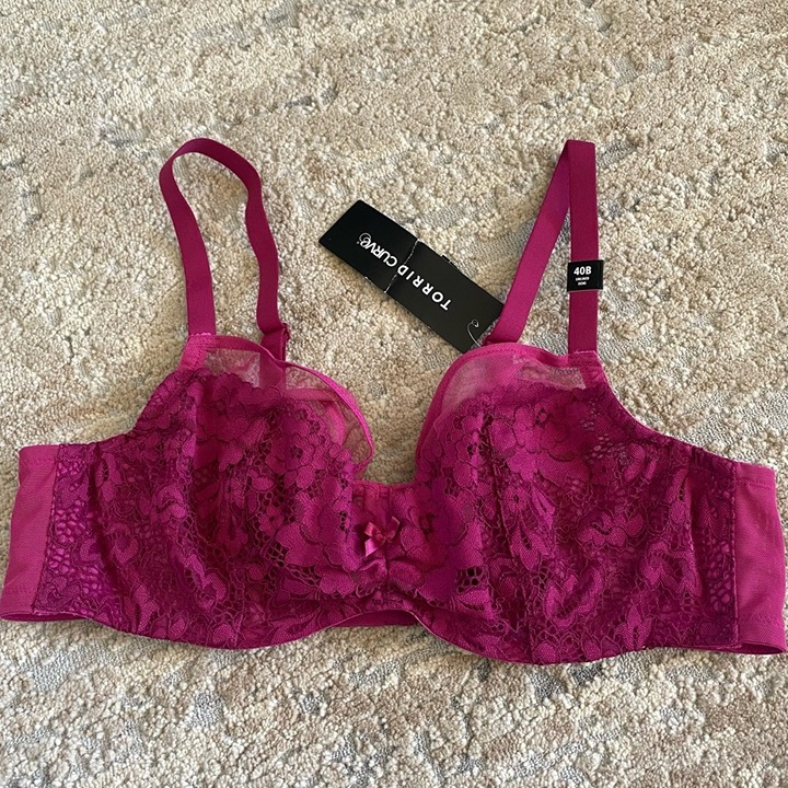 NWT Torrid Underwired Bra Unlined Demi Raspberry Pink Mesh Semi Sheer Bra: 40B