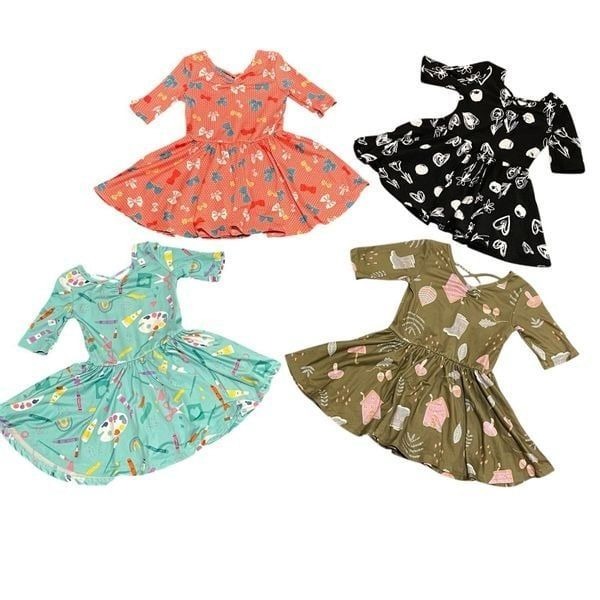 Dot Dot Smile Ballerina Twirl 4 Dresses Coral Aqua Black White Olive 2T