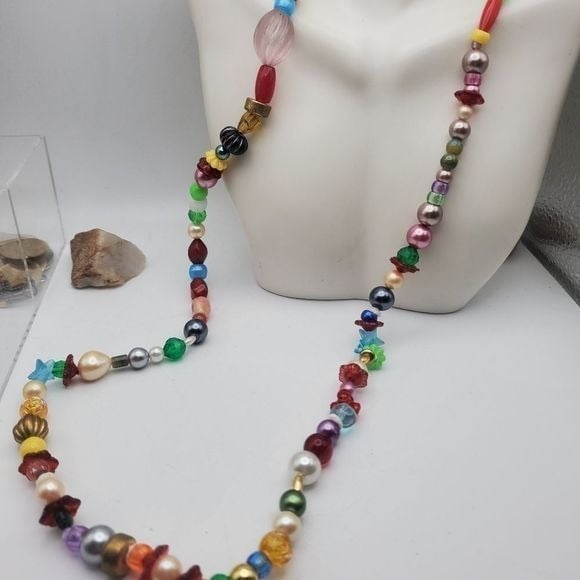 Mixed beaded assorted colorful rainbow long length necklace